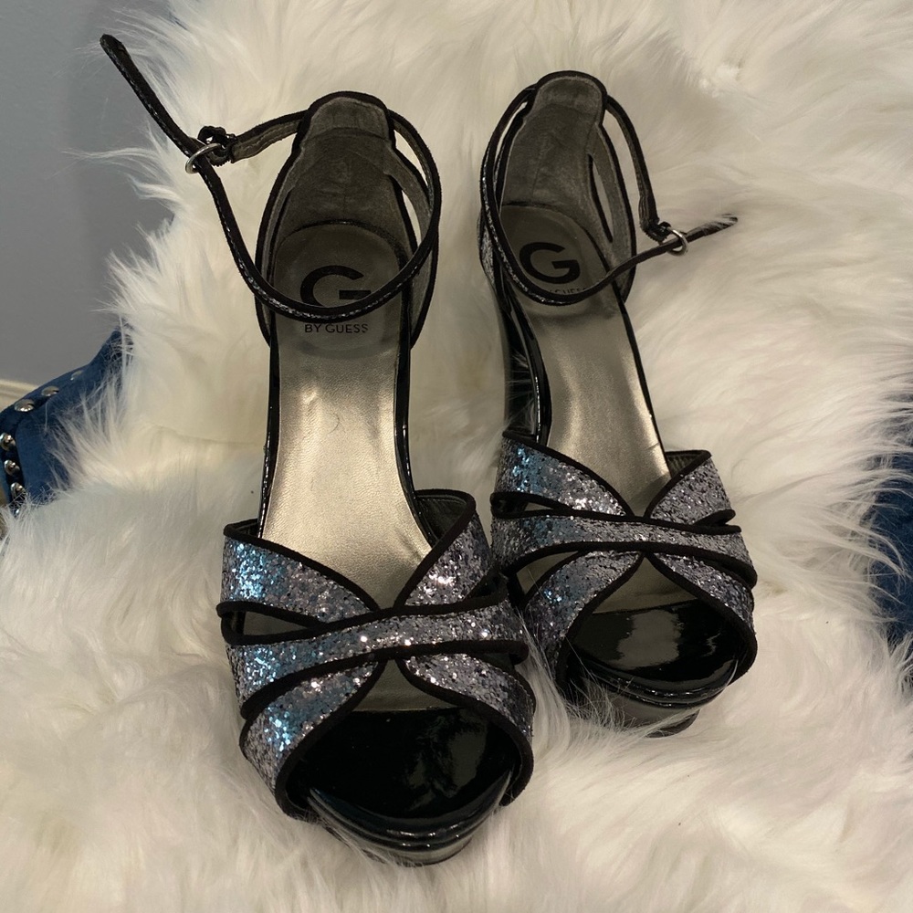Guess Silver Glittery Black Heels